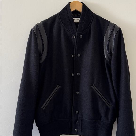 YSL Saint Laurent Men’s Wool Bomber Jacket Black Size 46 - Picture 7 of 13